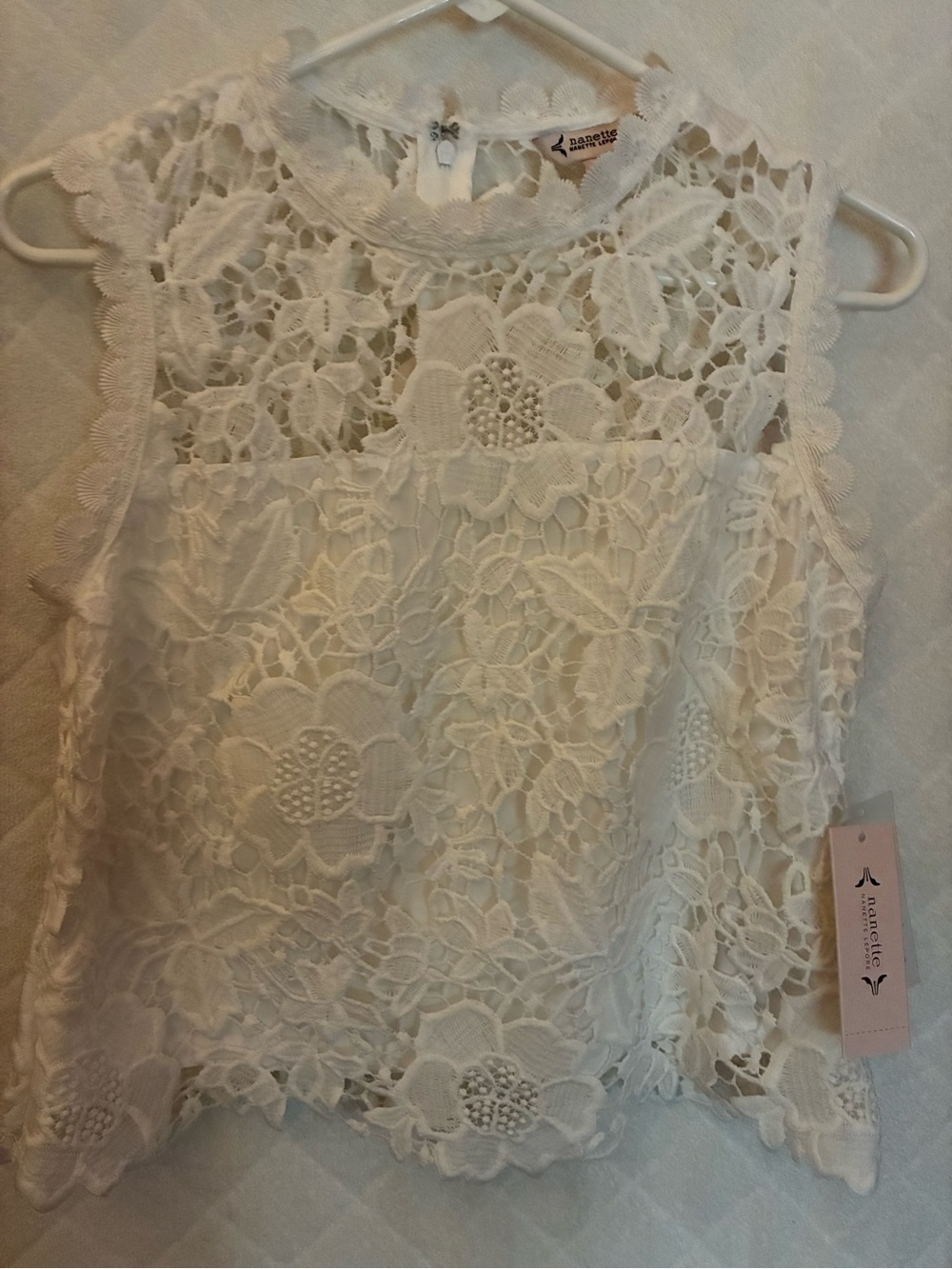 Nanette Lepore White Floral Lace Sleeveless Top
